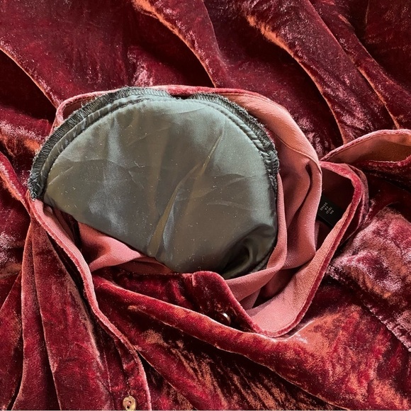 Eileen Fisher Velvet Classic Collar Long Tunic Shirt Deep Claret Red Size XL - Picture 8 of 9